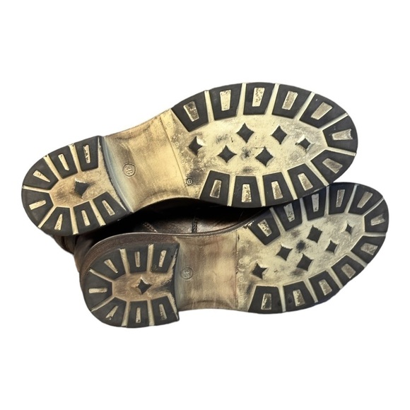 V-Italia Bronze Metallic Leather Moto Boots Women’s 7 EU 38 Mid Calf Buckle Zip - Picture 12 of 13